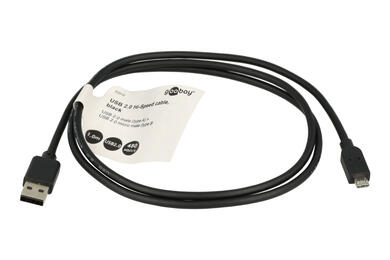 Cable; USB; K46800; USB-A plug; microUSB plug; 1m; black; round; PVC; Goobay; RoHS Cable; USB; K46800; USB-A plug; microUSB plug; 1m; black; round; PVC; Goobay; RoHS
