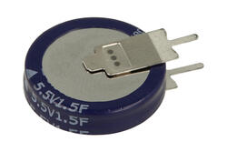 Kondensator; podtrzymania napięcia; elektrolityczny; 1,5F; 5,5V; SE-5R5-D155VYV; 20%; 5,1x20mm; 5mm; przewlekany (THT); pionowy; -25...+70°C; 11Ohm; 1000h; Kamcap; RoHS Kondensator; podtrzymania napięcia; elektrolityczny; 1,5F; 5,5V; SE-5R5-D155VYV; 20%; 5,1x20mm; 5mm; przewlekany (THT); pionowy; -25...+70°C; 11Ohm; 1000h; Kamcap; RoHS