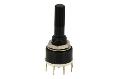 Switch; rotary; SR16A-2x4-18T20; 4xON; 4 positions; bistable; panel mounting; through hole; 2 ways; black; 0,3A; 60V DC; black; plastic; KLS