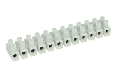 Terminal block; feed through strip; DG12HS-0; 12 ways; R=11,50mm; 17,8mm; 30A; 300V; for cable; straight; round hole; slot screw; screw; horizontal; 2,5÷10mm2; white; Degson; RoHS