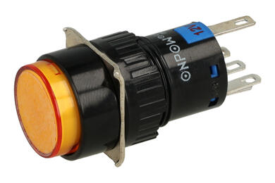 Switch; push button; LAS1-AY-11Z/O/12V; ON-ON; orange; LED 12V backlight; orange; solder; 2 positions; 5A; 250V AC; 16mm; 30mm; Onpow