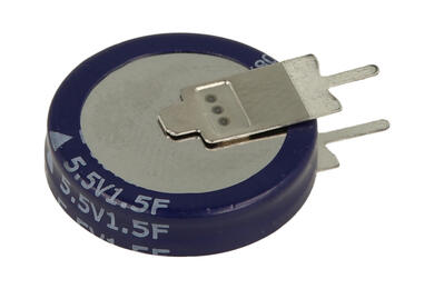 Kondensator; podtrzymania napięcia; elektrolityczny; 1,5F; 5,5V; SE-5R5-D155VYV; 20%; 5,1x20mm; 5mm; przewlekany (THT); pionowy; -25...+70°C; 11Ohm; 1000h; Kamcap; RoHS