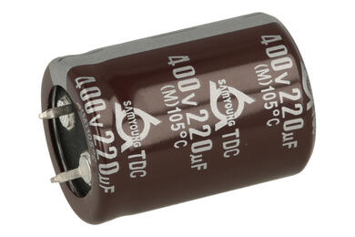 Kondensator; SNAP-IN; elektrolityczny; 220uF; 400V; TDC; TDC400VS220M 25.4x35; 20%; fi 25x35mm; 10mm; przewlekany (THT); luzem; -25...+105°C; 2000h; Samyoung; RoHS Kondensator; SNAP-IN; elektrolityczny; 220uF; 400V; TDC; TDC400VS220M 25.4x35; 20%; fi 25x35mm; 10mm; przewlekany (THT); luzem; -25...+105°C; 2000h; Samyoung; RoHS